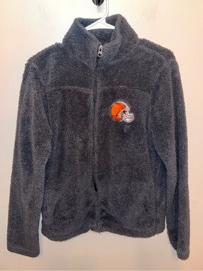 NFL Juniors Collection Cleveland Browns Gray Full Zip Sherpa Fleece Size L EUC